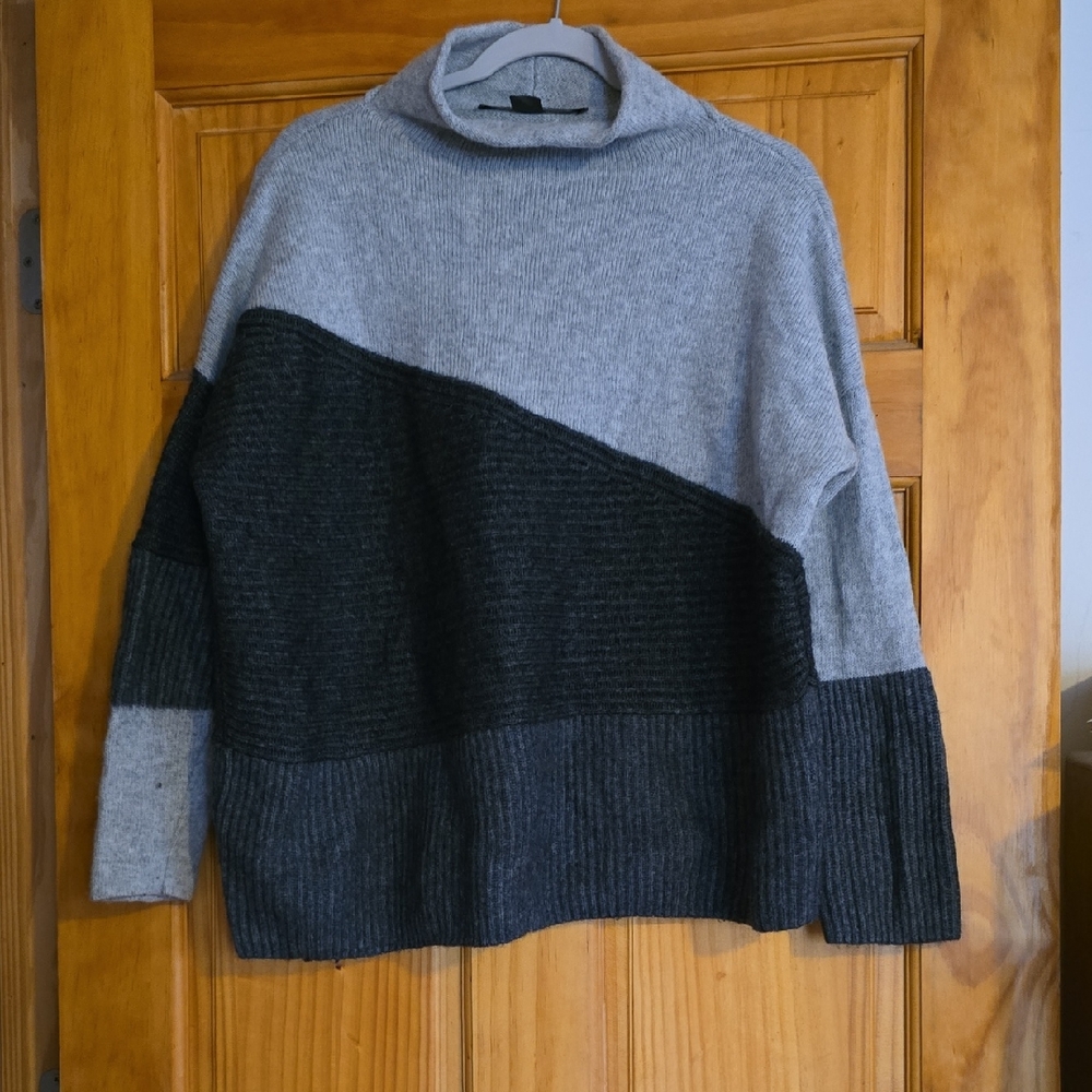 French Connection Two-Tone Cowl Neck Knit Sweater Colorblock
